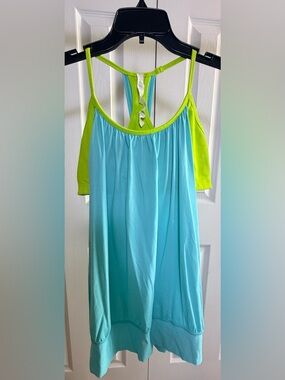 lululemon athletica Aqua Blue and Lime Green Strappy Athletic Tank